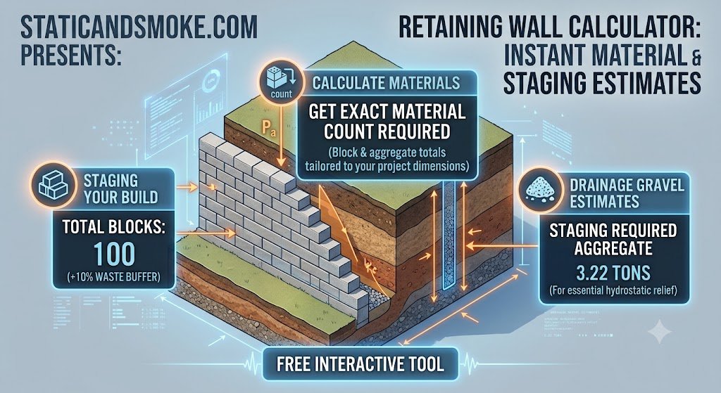 Retaining wall calculator material staging layout