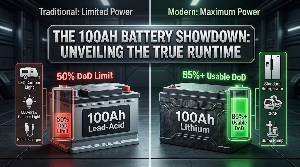 how long will a 100ah battery last: lead-acid vs lithium usable capacity