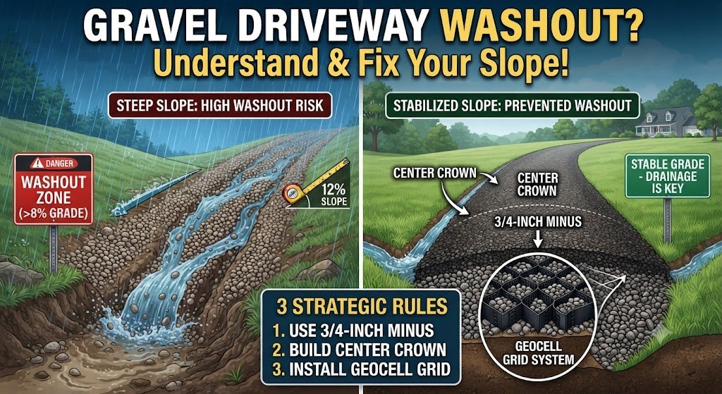 gravel driveway washout slope dynamic comparison