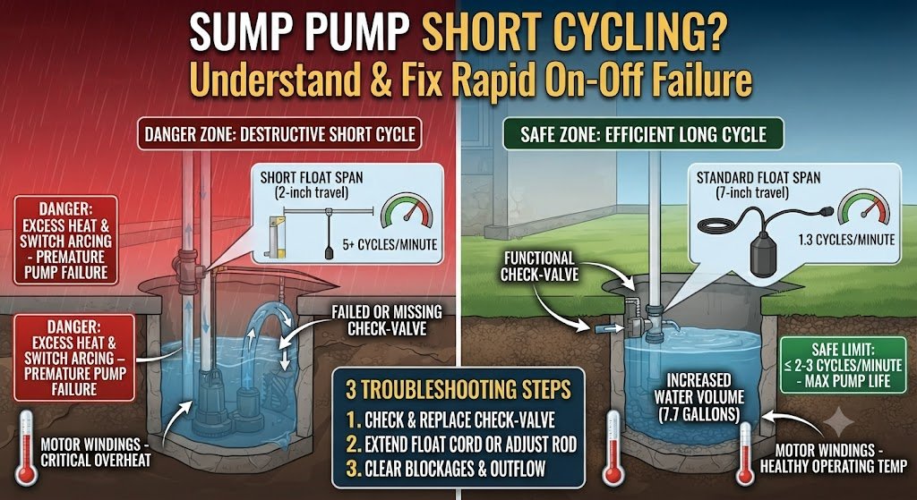 sump pump short cycle